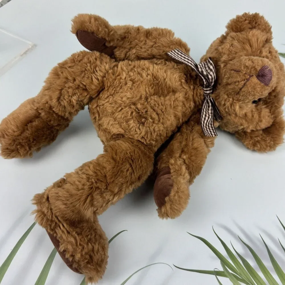 Brighton Russ Berrie Stuffed Brown Teddy Bear VTG Plush Jointed Gingham‎ Bow